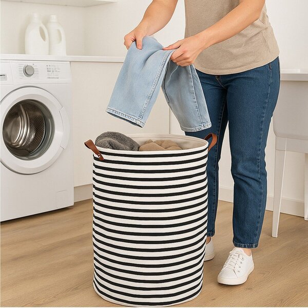 Črno-bel tekstilni koš za perilo 54 l Stripe – Premier Housewares