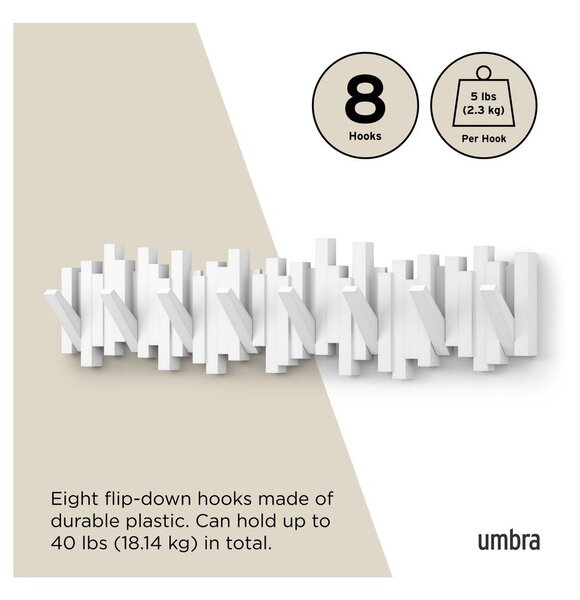 Bel plastičen stenski obešalnik 72 cm Sticks – Umbra
