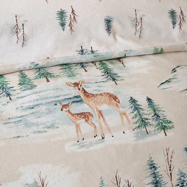 Flanelna posteljnina za zakonsko posteljo v naravni barvi 200x200 cm Brushed Christmas Deer – Catherine Lansfield