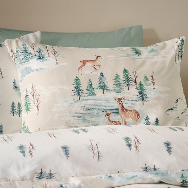 Flanelna posteljnina za zakonsko posteljo v naravni barvi 200x200 cm Brushed Christmas Deer – Catherine Lansfield