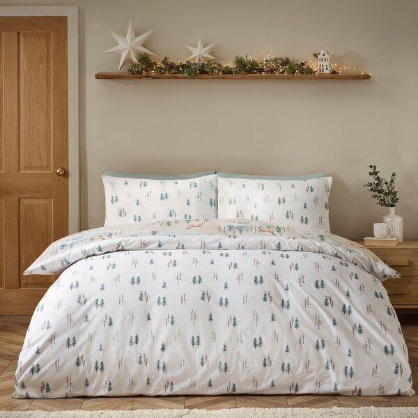 Flanelna posteljnina za zakonsko posteljo v naravni barvi 200x200 cm Brushed Christmas Deer – Catherine Lansfield