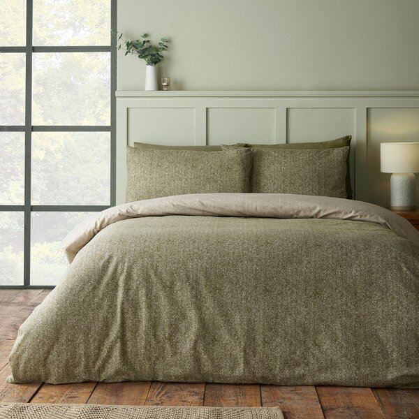 Zelena flanelna posteljnina za zakonsko posteljo 200x200 cm Brushed Herringbone – Catherine Lansfield