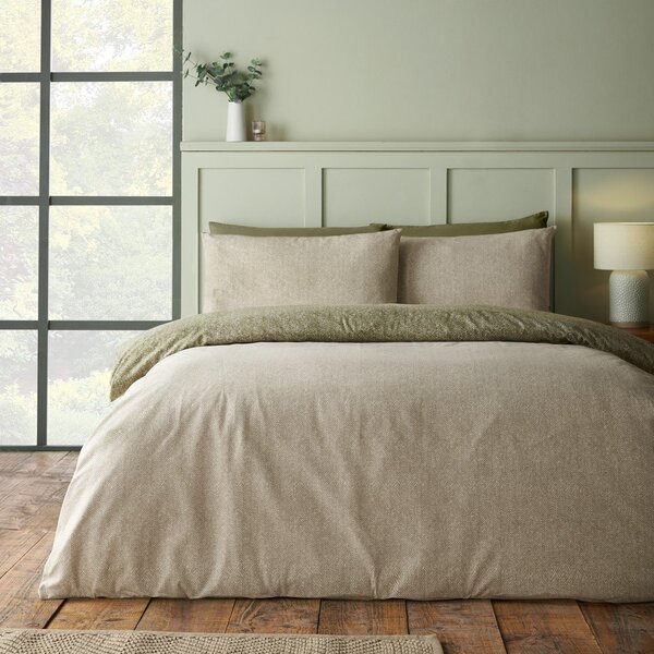Zelena flanelna posteljnina za zakonsko posteljo 200x200 cm Brushed Herringbone – Catherine Lansfield