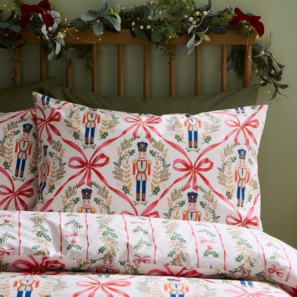 Enojna posteljnina v naravni barvi 135x200 cm Christmas Nutcracker Bows – Catherine Lansfield