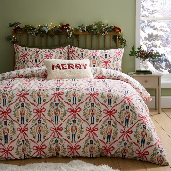 Enojna posteljnina v naravni barvi 135x200 cm Christmas Nutcracker Bows – Catherine Lansfield
