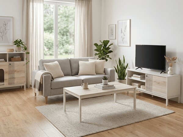 AKCIJA TV omarica FROST 120x40 cm bela, alpski hrast dekor II. kvaliteta