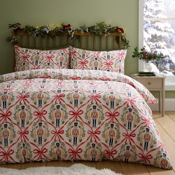 Enojna posteljnina v naravni barvi 135x200 cm Christmas Nutcracker Bows – Catherine Lansfield