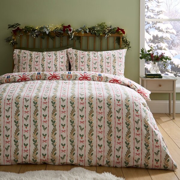 Enojna posteljnina v naravni barvi 135x200 cm Christmas Nutcracker Bows – Catherine Lansfield