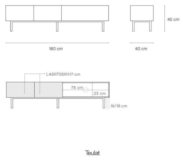 Rdeča TV omarica v hrastovem dekorju 180x45 cm Arista – Teulat