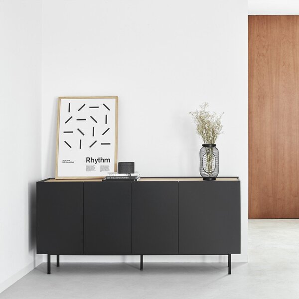 Črna nizka komoda v hrastovem dekorju 165x78 cm Arista – Teulat