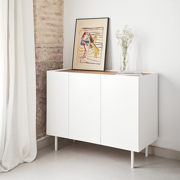 Bela nizka komoda v hrastovem dekorju 110x85 cm Arista – Teulat
