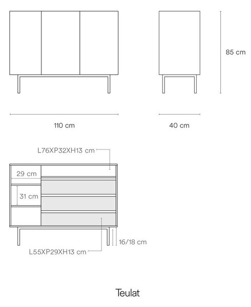 Bela nizka komoda v hrastovem dekorju 110x85 cm Arista – Teulat