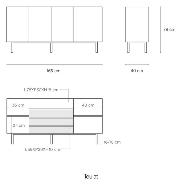 Črna nizka komoda v hrastovem dekorju 165x78 cm Arista – Teulat