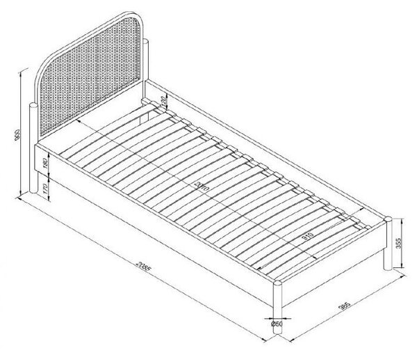 Postelja iz masivnega hrasta z letvenim dnom 90x200 cm v naravni barvi Olive Rotan – Vipack