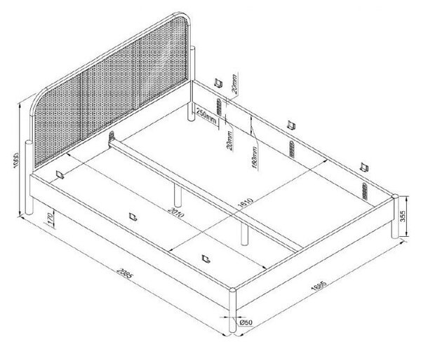 Zakonska postelja iz masivnega hrasta brez letvenega dna 160x200 cm v naravni barvi Olive Rotan – Vipack
