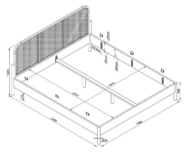 Zakonska postelja iz masivnega hrasta brez letvenega dna 180x200 cm v naravni barvi Olive Rotan – Vipack