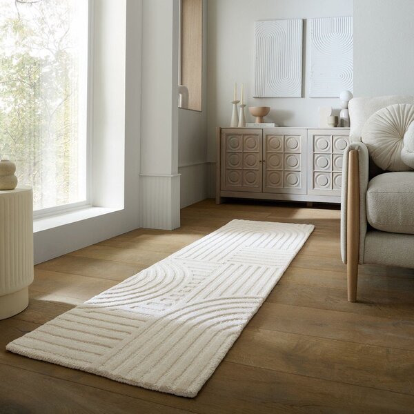 Slonokoščen ročno tkan volnen tekač 60x230 cm Zen Garden – Flair Rugs