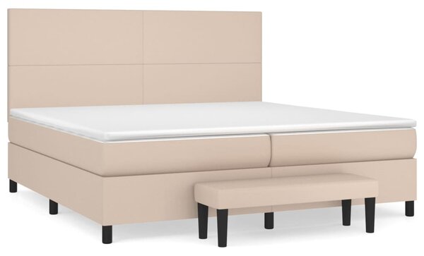 VidaXL Box spring postelja z vzmetnico kapučino 200x200 cm um. usnje