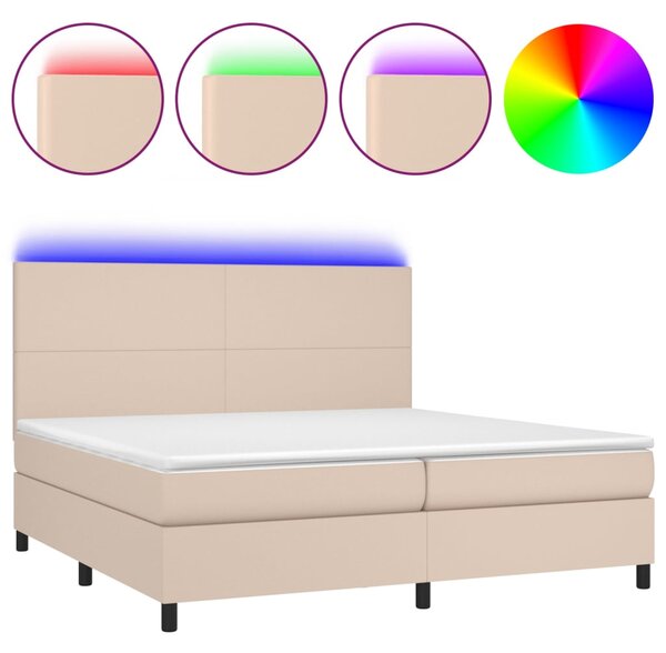 VidaXL Box spring postelja vzmetnico LED kapučino 200x200 cm um. usnje