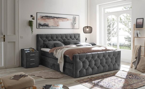 POSTELJA BOXSPRING 180 cm x 200 cm , tekstil, leseni material antracit