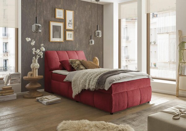 POSTELJA Z VZMETNICO 120 cm x 200 cm , tekstil, leseni material rdeča