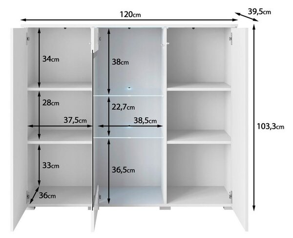 P & B Visoka Komoda Vera 120, Barva Hrasta, Led