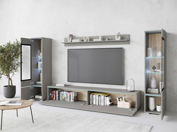 P & B Dnevni Regal Vera I, Siva Z Osvetlitvijo, 4-Delni