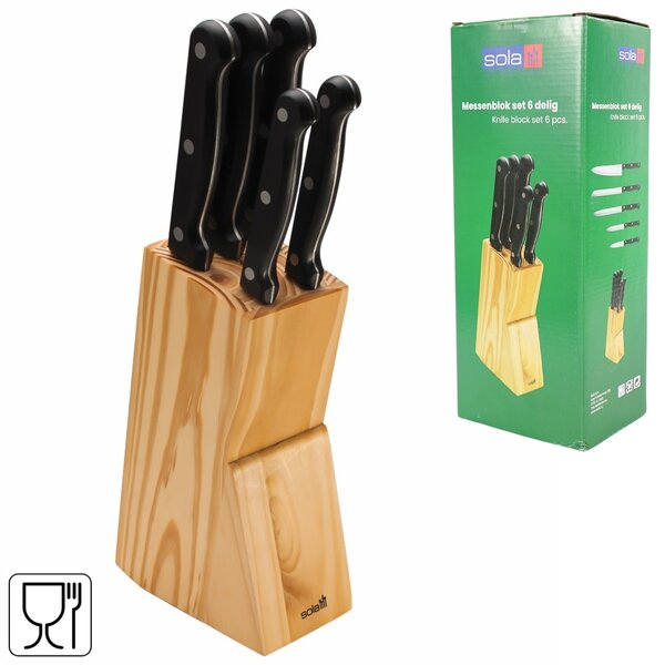 Set nožev SOLA KNIFE v lesenem bloku, 6 kosov