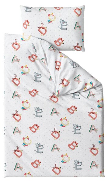 Posteljnina za posteljico iz renforcé bombaža ABECEDA bela Dimenzije posteljnine: 45 x 65 cm | 90 x 140 cm