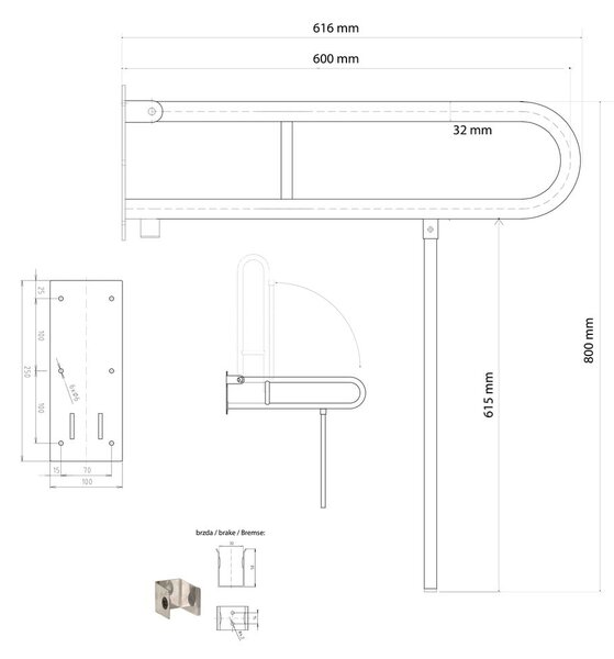 Jeklen stenski varnostni ročaj 62 cm Handicap – Sapho