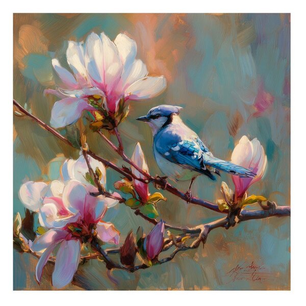 Tiskana slika na platnu 32x32 cm Bluejay & Blossom – Styler
