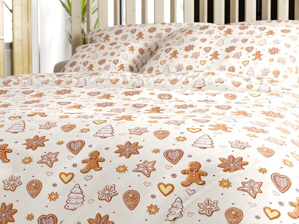 Bombažna posteljnina GINGERBREAD JOY bež Dimenzije posteljnine: 70 x 90 cm | 140 x 200 cm