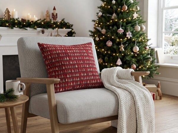 Bombažna prevleka za blazino BURGUNDY TREES 45x45 cm, vinsko rdeča