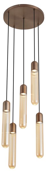 Art Deco Pendant Lamp Dark Bronze with Ribbed Glass 5-Light - Walcott