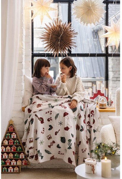 Bela odeja z božičnim motivom iz recikliranega bombaža 130x160 cm Yule – Bloomingville