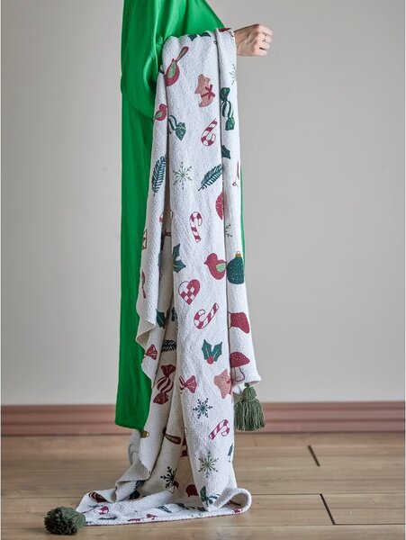 Bela odeja z božičnim motivom iz recikliranega bombaža 130x160 cm Yule – Bloomingville