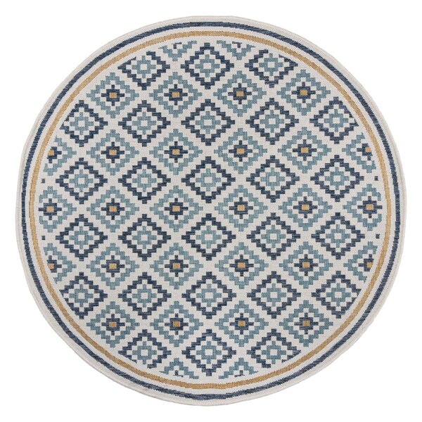 Rumeno-modra okrogla notranja in zunanja preproga ø 160 cm Zia Trellis – Flair Rugs