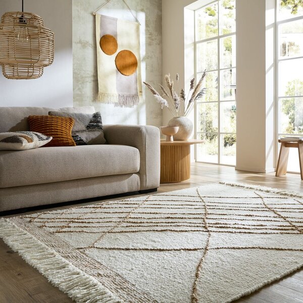 Kremno bela ročno tkana preproga iz mešanice volne 120x170 cm Astera Linear – Flair Rugs
