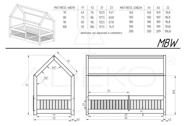 Otroška postelja iz masivnega bora v obliki hiške 140x200 cm Mila MBW – Adeko