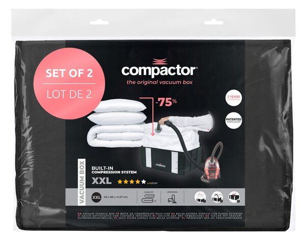 Vakuumske/ojačane tekstilne škatle za shranjevanje oblačil v kompletu 2 ks 65x45x27 cm Black Edition – Compactor