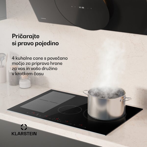 Klarstein Delicatessa 77 Hybrid, indukcijska kuhalna plošča, vgradna, 4 kuhalne plošče, 7000 W, črna