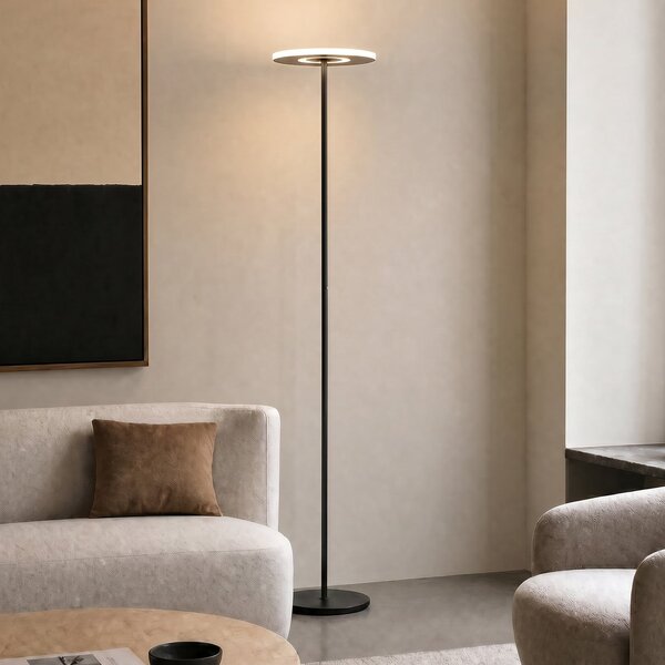 Lucande LED-stoječa svetilka Raymond, črna, CCT, z možnostjo zatemnitve, zatemnjen, Črna, Dnevna soba / jedilnica, Kovina, Sodobni