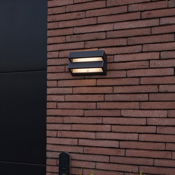 LUTEC LED-sončna zunanja stenska svetilka BARLO, temno siva, 21 cm, senzor, IP54, Siva, Plastika, Sodobni