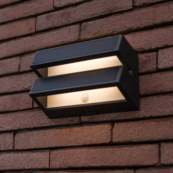 LUTEC LED-sončna zunanja stenska svetilka BARLO, temno siva, 21 cm, senzor, IP54, Siva, Plastika, Sodobni