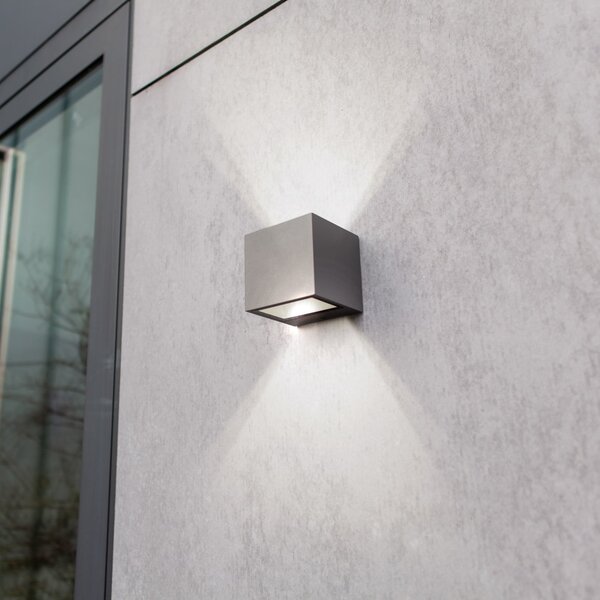 LUTEC Zunanja LED-stenna svetilka GEMINI, temno siva, 9 x cm, IP54, svetloba, Siva, Aluminij, Sodobni, Stenska vtičnica zgoraj / spodaj