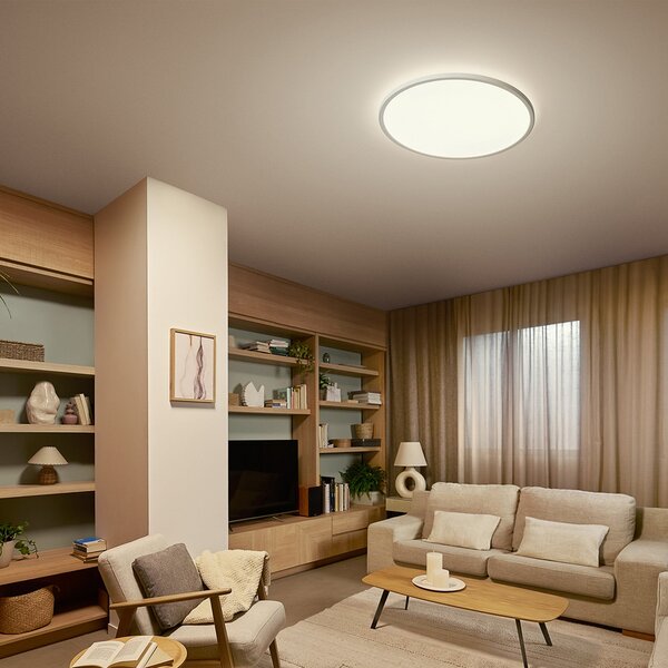 Philips LED-stropna svetilka Superslim, bela, CCT, z možnostjo zatemnitve, zatemnjen, Bela, Dnevna soba / jedilnica, Plastika
