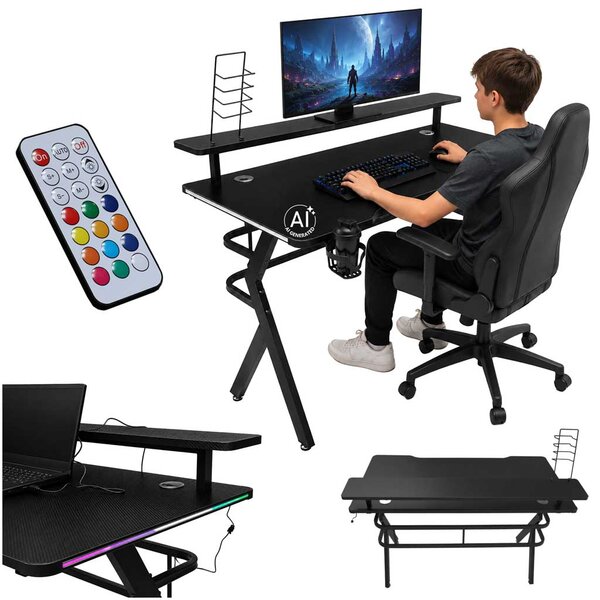 Gaming pisalna miza z RGB LED osvetlitvijo 120 x 60 cm - črna - Rojstni dan - Najstniki
