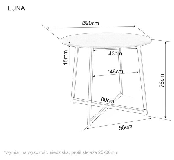 Okrogla jedilna miza z marmornim vzorcem plošče LUNA 90x90