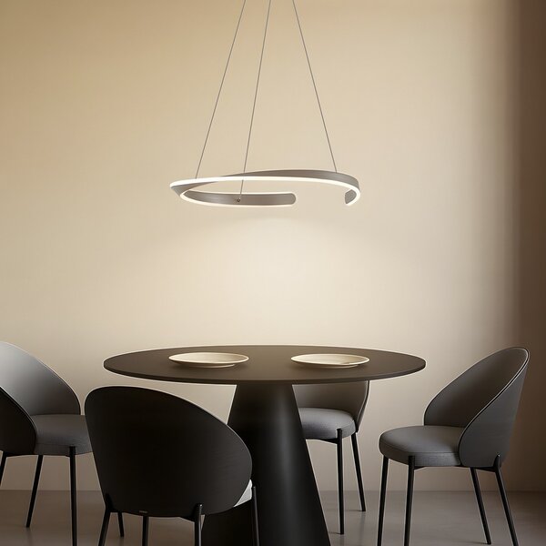 Lucande LED viseča svetilka Eloura, srebrna, Ø58cm, kovina, CCT, Kovinska, Dnevna soba / jedilnica, Kovina, Sodobni