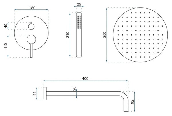 Komplet za tuširanje za vgradnjo Rea Foss Clif Titan + BOX